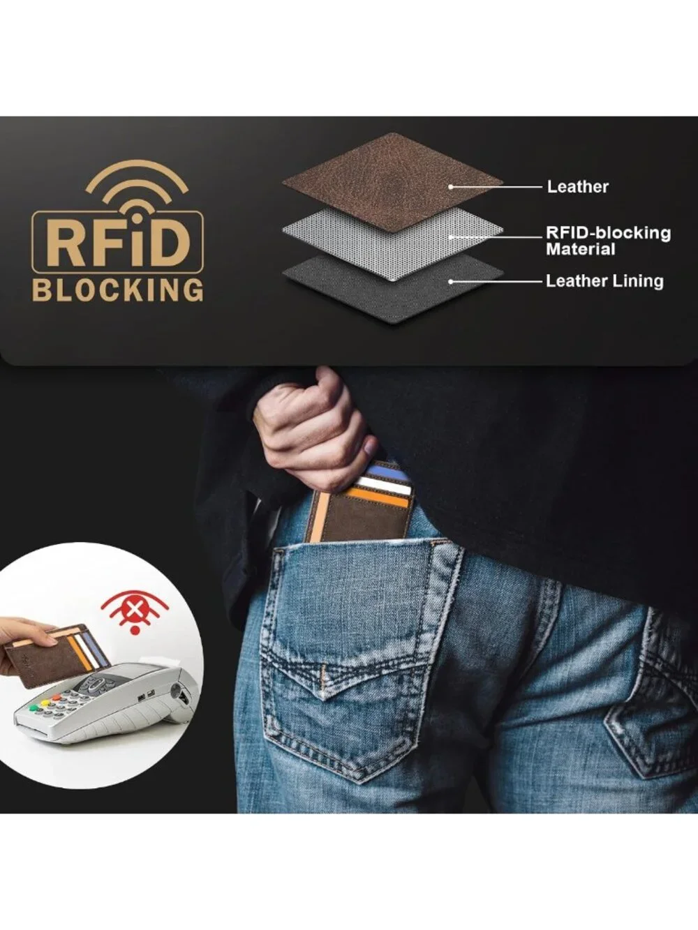 Slim Minimalist Leather Wallet | RFID Blocking | Front Pocket Design | Medium
